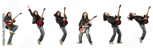 Funny guitar player isolated on white