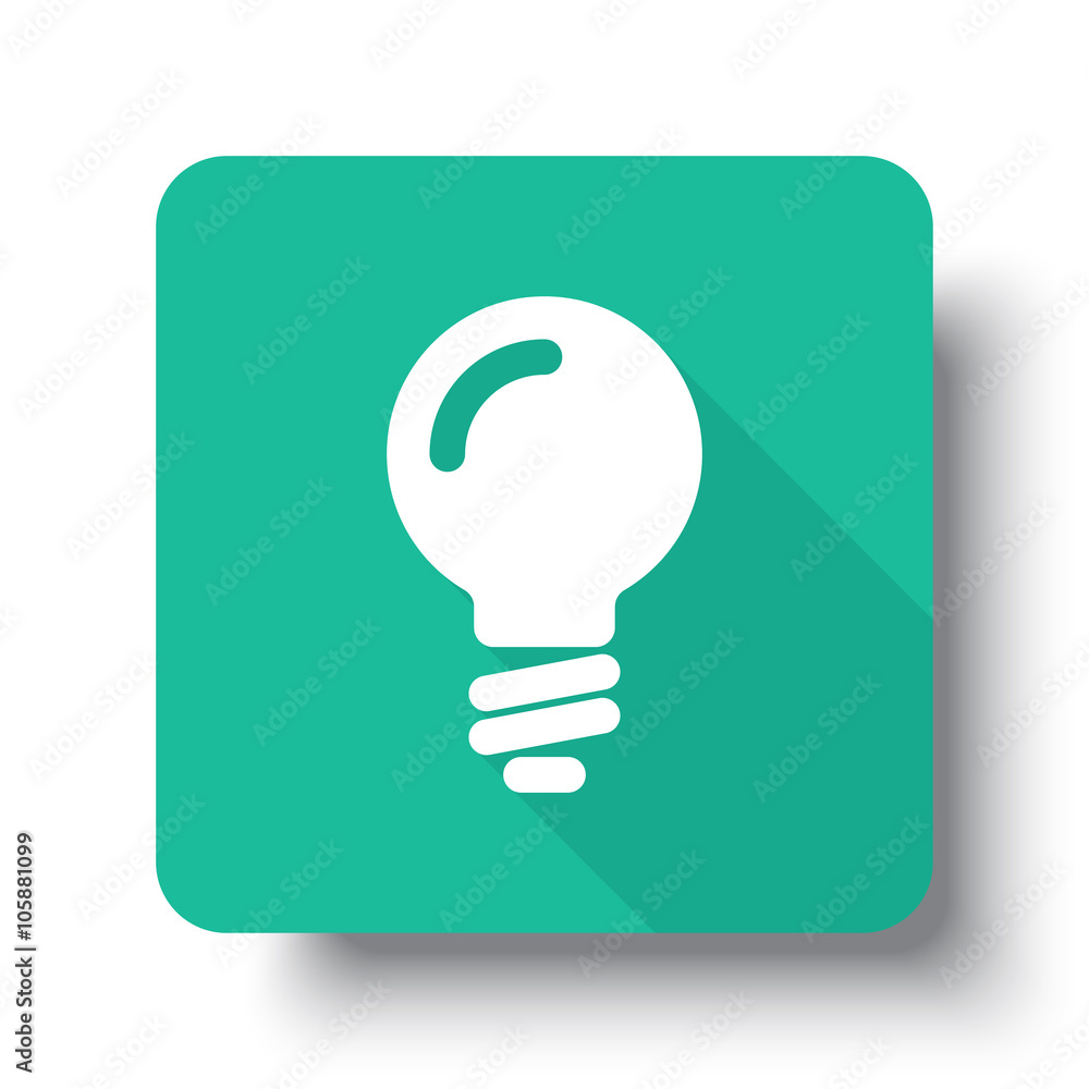 Flat white Light Bulb web icon on green button with drop shadow Flat white Light Bulb web icon on green button with drop shadow