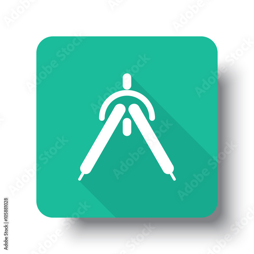 Flat white Drafting Compass web icon on green button with drop s