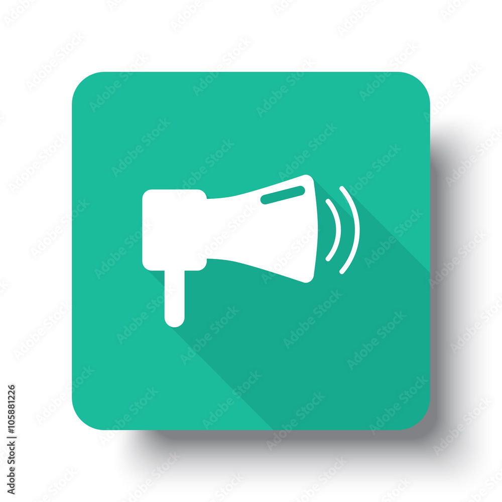 Flat white Megaphone web icon on green button with drop shadow Flat white Megaphone web icon on green button with drop shadow