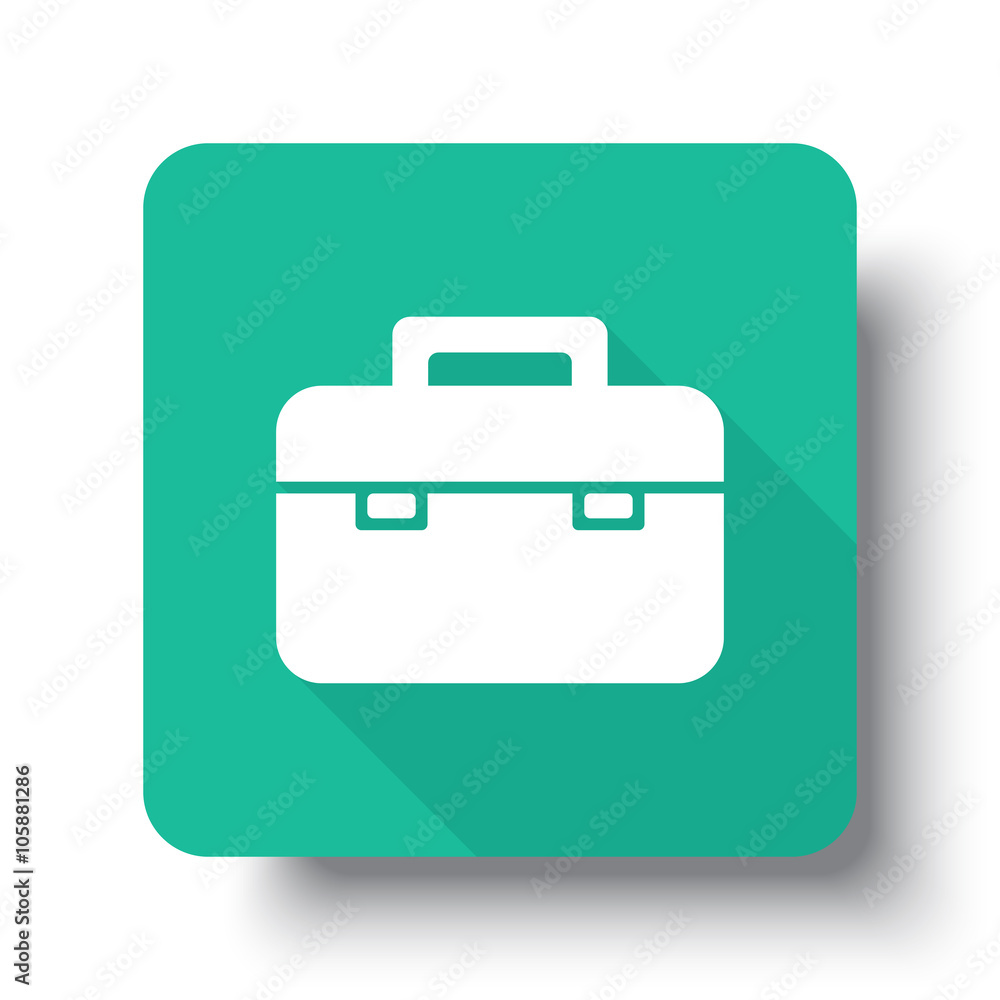 Flat white Briefcase web icon on green button with drop shadow Flat white Briefcase web icon on green button with drop shadow