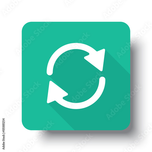 Flat white Refresh web icon on green button with drop shadow