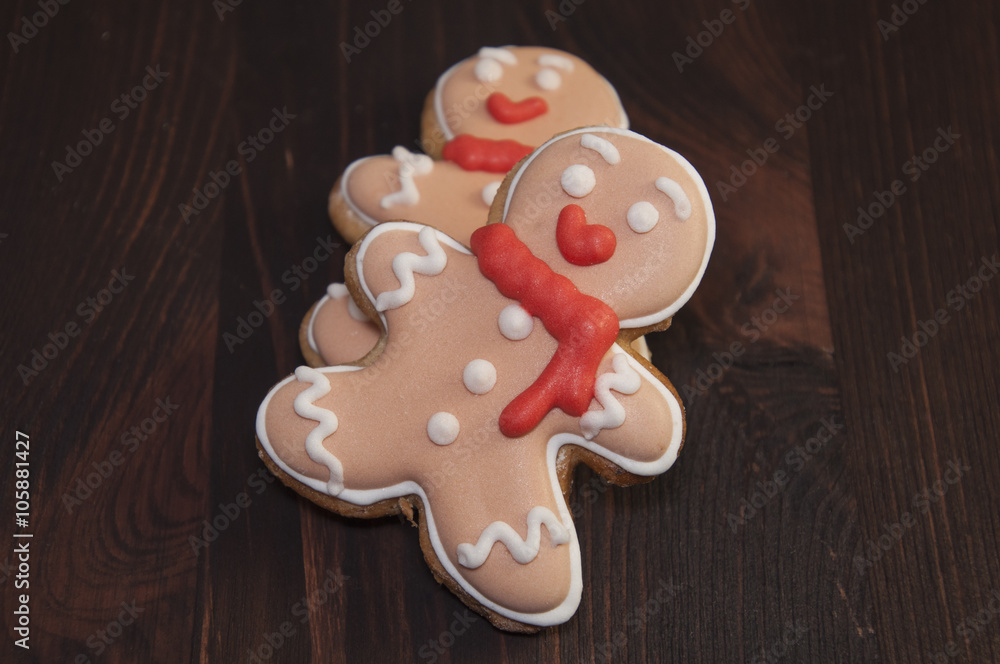 Two gingerbread cookies, close-up