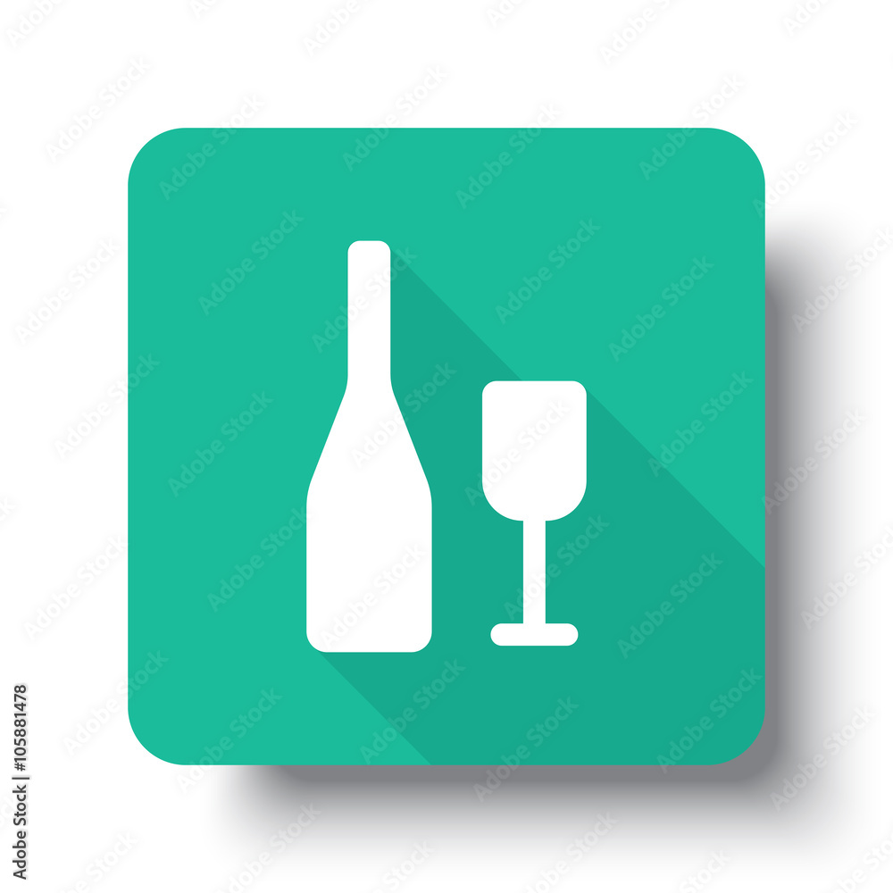 Flat white Wine web icon on green button with drop shadow Flat white Wine web icon on green button with drop shadow