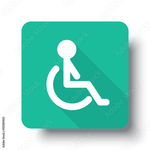 Flat white Wheel Chair web icon on green button with drop shadow