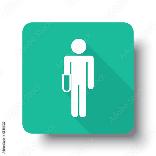 Flat white Hand web icon on green button with drop shadow