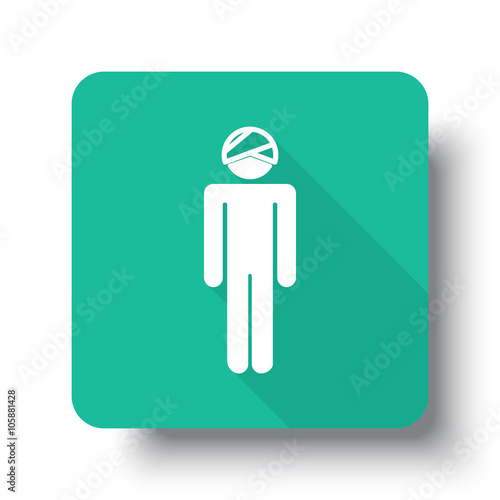 Flat white Head web icon on green button with drop shadow