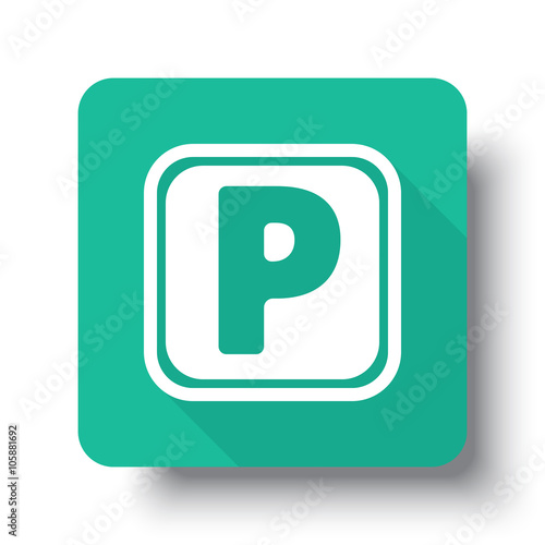 Flat white Parking web icon on green button with drop shadow