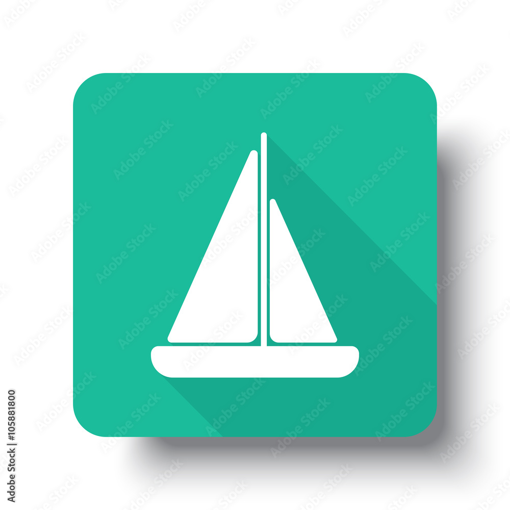 Flat white Sailboat web icon on green button with drop shadow Flat white Sailboat web icon on green button with drop shadow