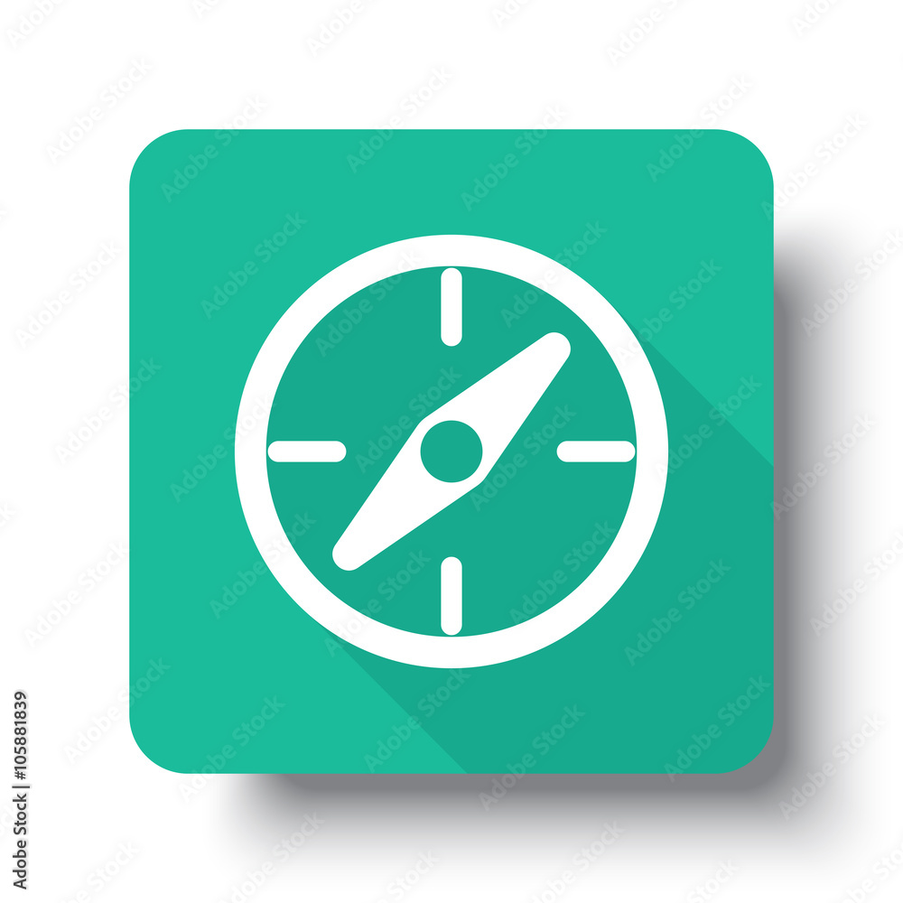 Flat white Compass web icon on green button with drop shadow Flat white Compass web icon on green button with drop shadow