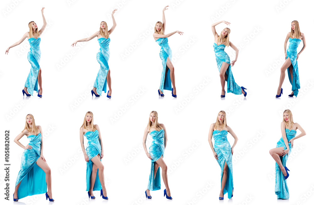 Fototapeta premium Fashion concept with tall model on white