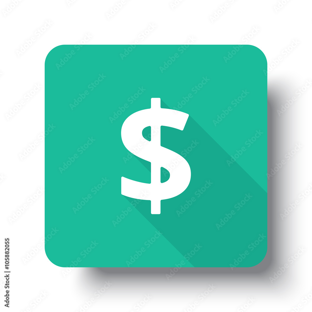 Flat white Dollar web icon on green button with drop shadow Flat white Dollar web icon on green button with drop shadow