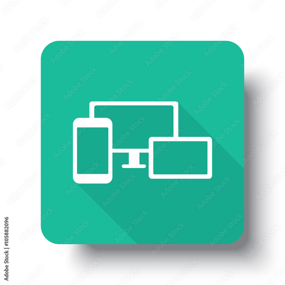 Flat white Responsive Media Design web icon on green button with Flat white Responsive Media Design web icon on green button with