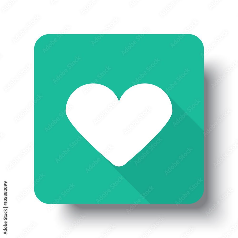 Flat white Heart web icon on green button with drop shadow Flat white Heart web icon on green button with drop shadow