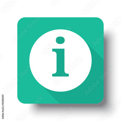 Flat white Information web icon on green button with drop shadow