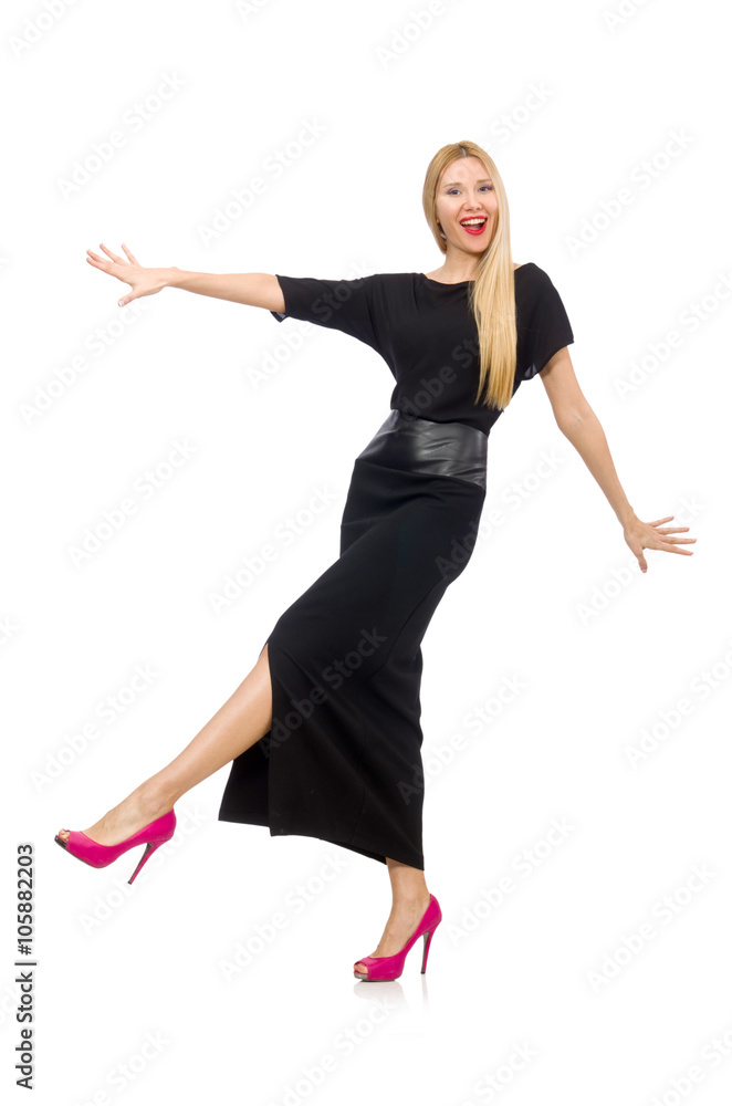 Woman in black evening dress isolated on white Woman in black evening dress isolated on white
