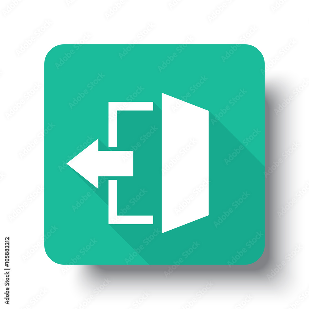 Flat white Exit web icon on green button with drop shadow Flat white Exit web icon on green button with drop shadow