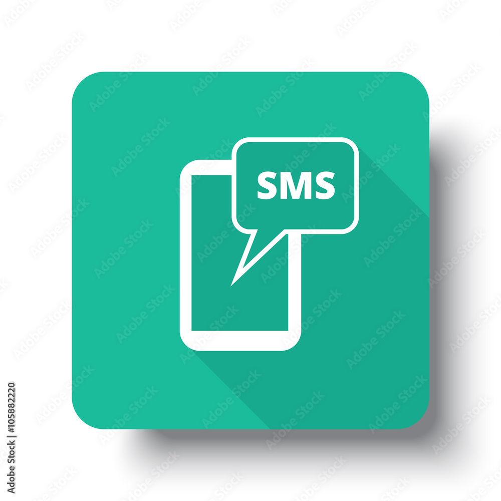 Flat white Sms web icon on green button with drop shadow Flat white Sms web icon on green button with drop shadow