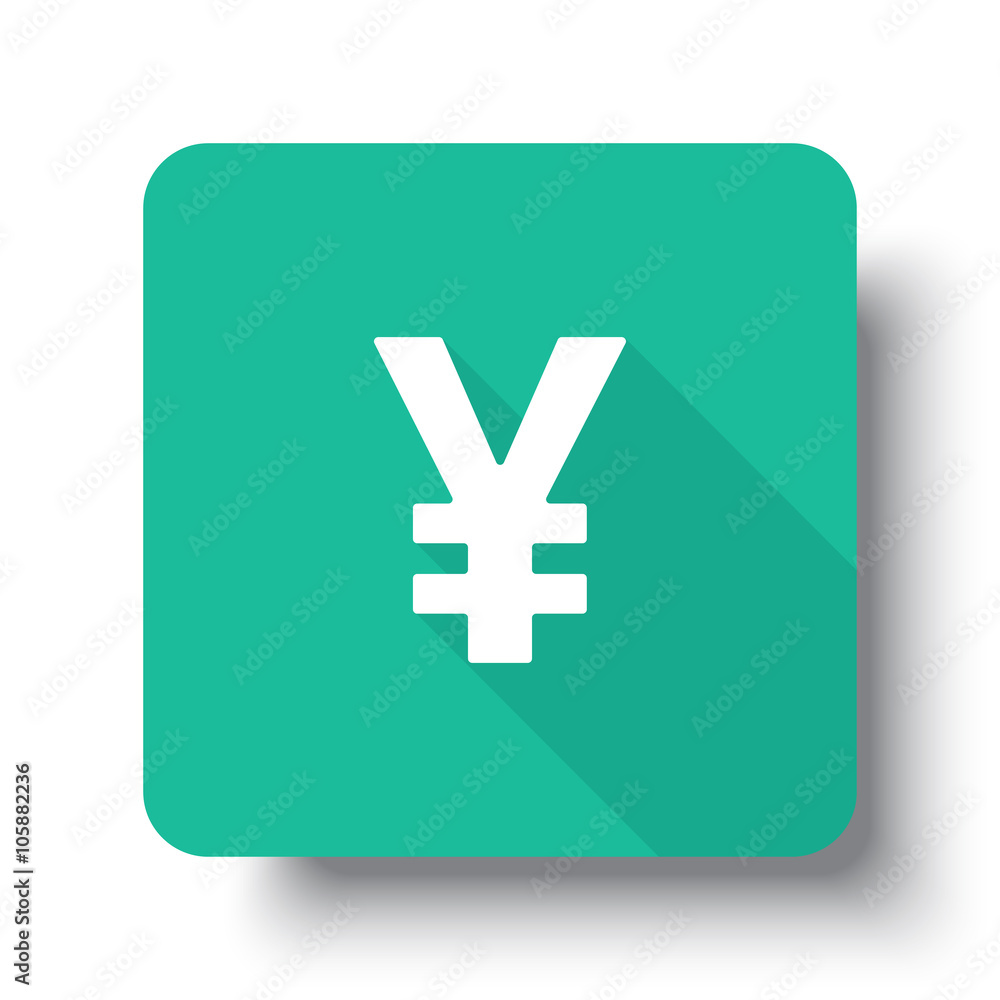 Flat white Yen web icon on green button with drop shadow Flat white Yen web icon on green button with drop shadow