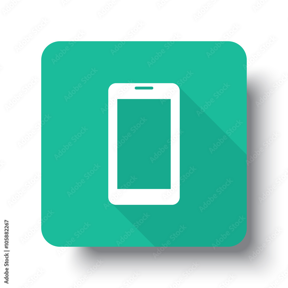 Flat white Mobile Phone web icon on green button with drop shado Flat white Mobile Phone web icon on green button with drop shado