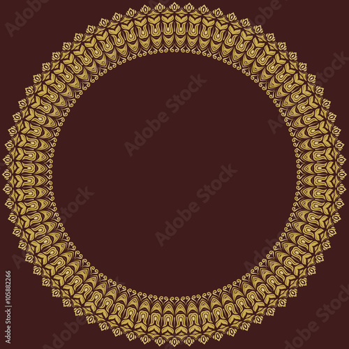 Oriental vector pattern with arabesques and floral elements. Traditional classic round golden ornament