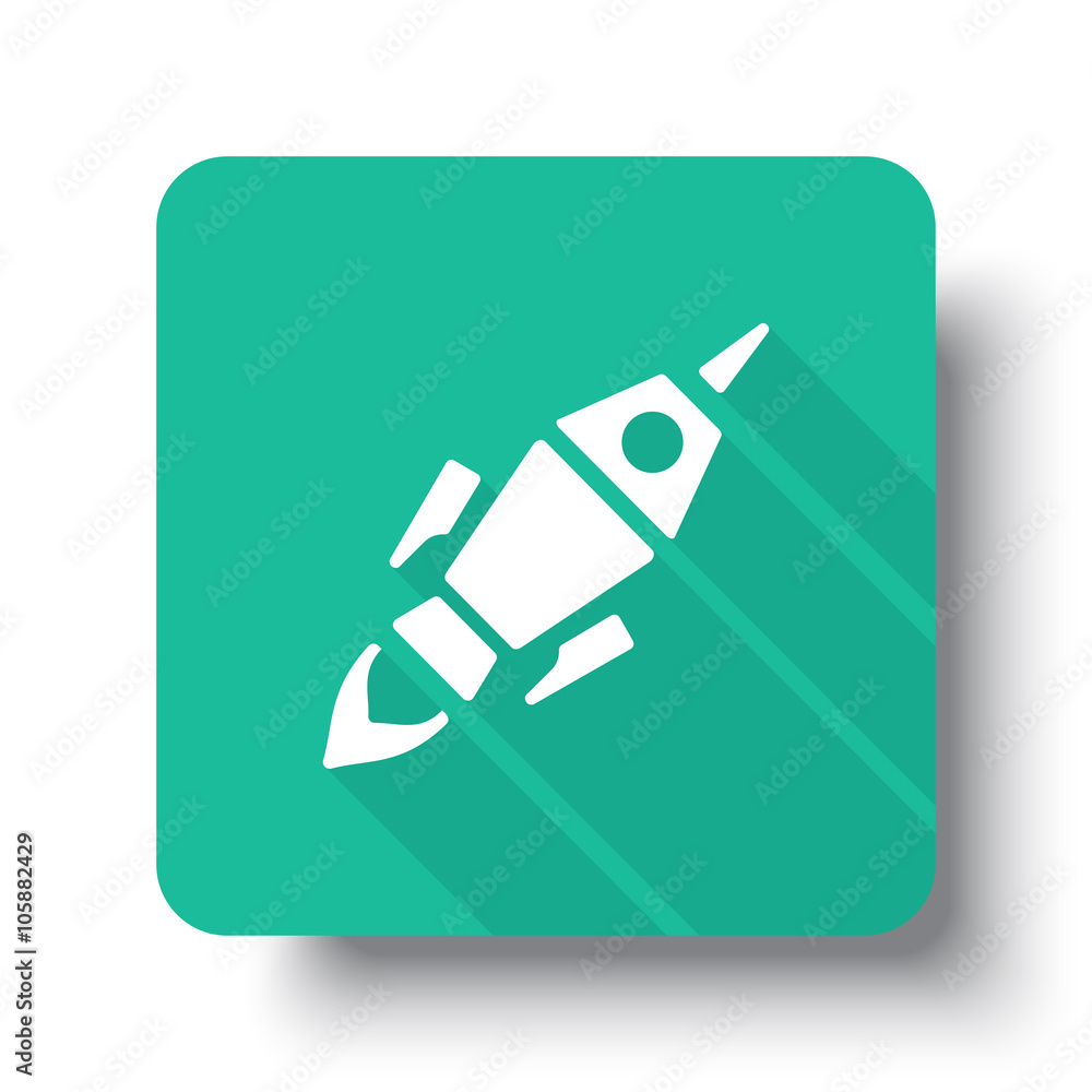 Flat white Rocket Launch web icon on green button with drop shad Flat white Rocket Launch web icon on green button with drop shad