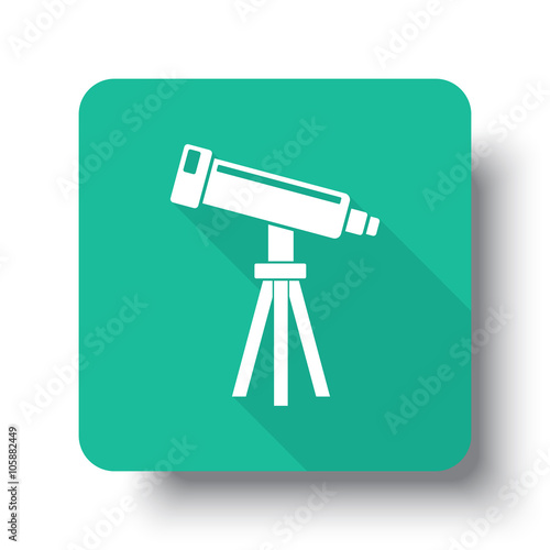 Flat white Telescope web icon on green button with drop shadow