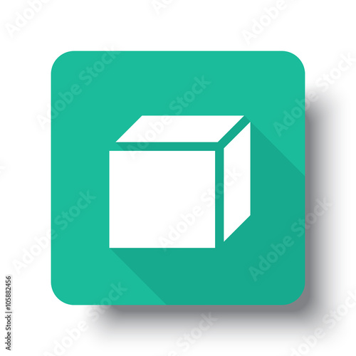 Flat white 3D Box web icon on green button with drop shadow