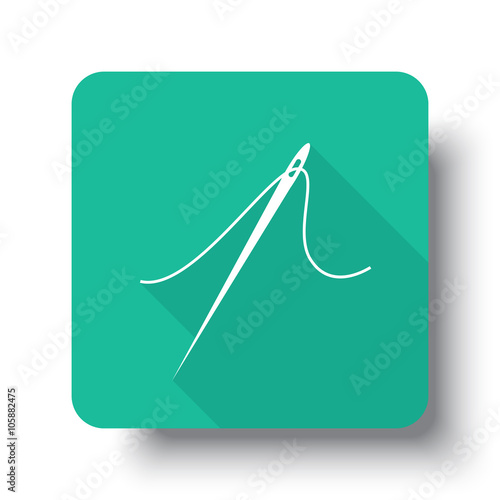 Flat white Needle web icon on green button with drop shadow