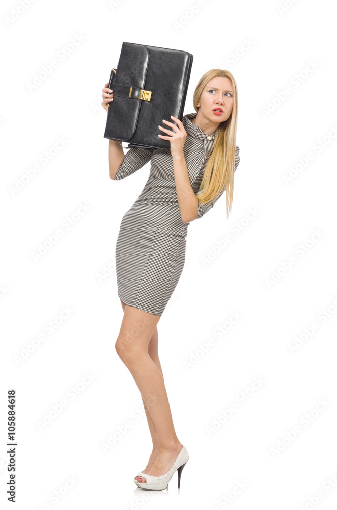 Pretty young woman in gray dress isolated on white Pretty young woman in gray dress isolated on white