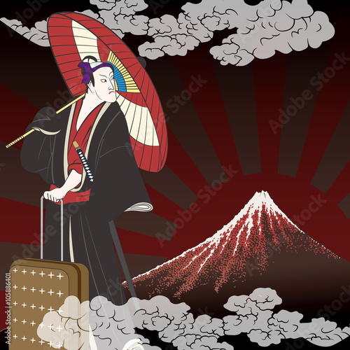 葛飾北斎 山下白雨と助六のイメージイラスト