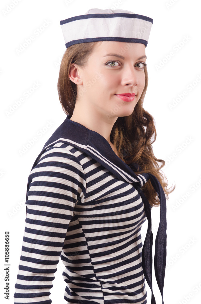 Young woman sailor isolated on white Young woman sailor isolated on white