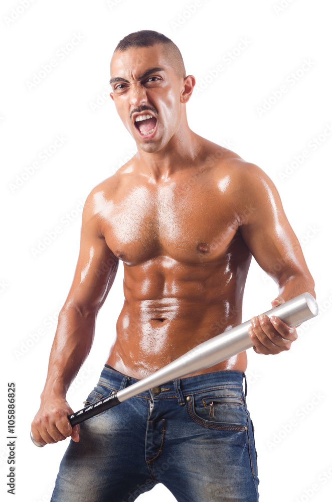 Ripped man with baseball bat Ripped man with baseball bat