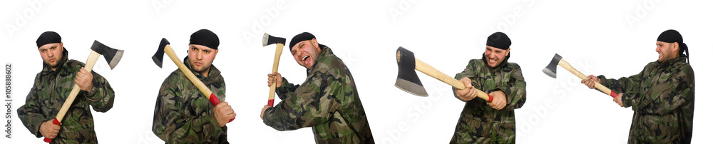 Soldier with axe isolate on white Soldier with axe isolate on white