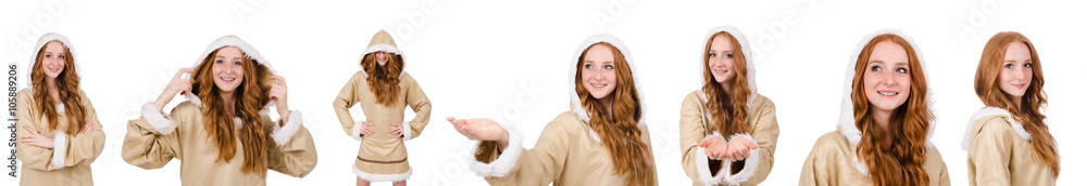 Eskimo girl  isolated on white