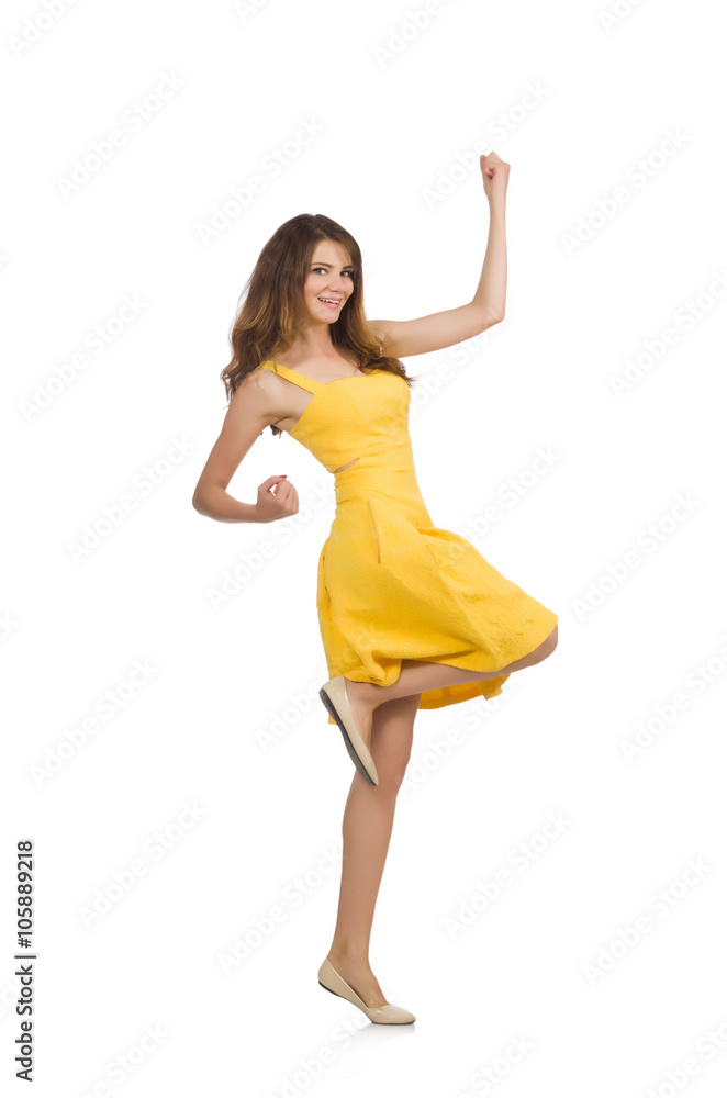 Woman in yellow dress isolated on white Woman in yellow dress isolated on white