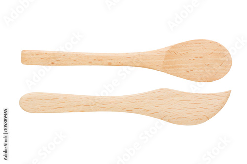 knife and spoon made from wooden on white background