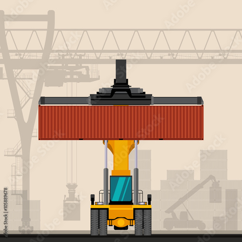 Reach stacker with container