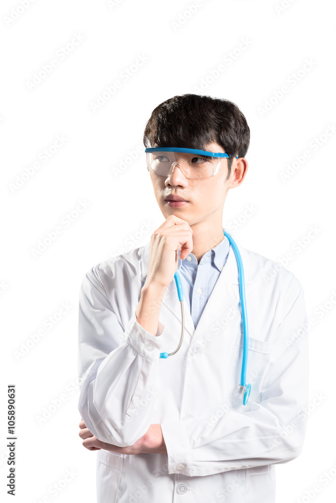 isolated young man doctor in white on white background isolated young man doctor in white on white background
