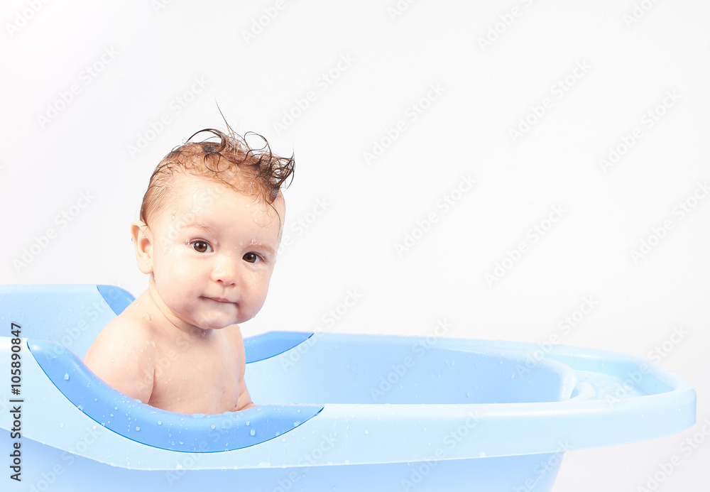 happy little babe is bathed in blue basin happy little babe is bathed in blue basin