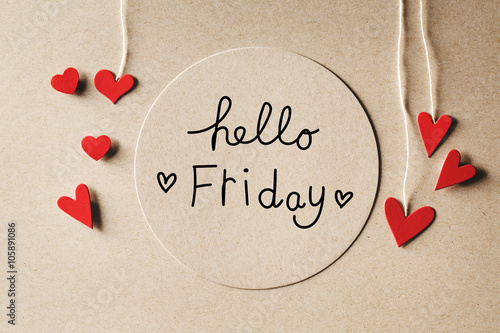 Hello Friday message with small hearts