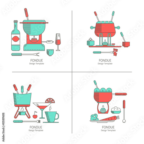 Vector set of fondue party