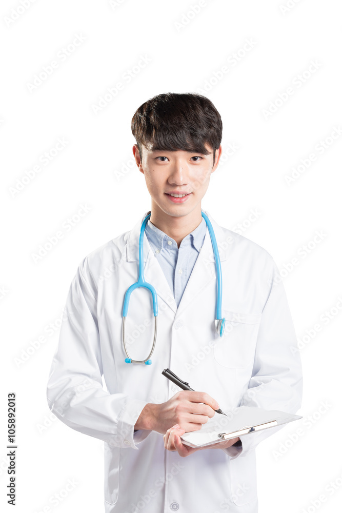 isolated young man doctor in white on white background isolated young man doctor in white on white background