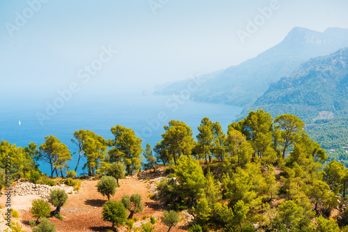 Top view of the sea and coast with rocks near the village Banyalbfar. Majorca. Balearic Islands. Spain © alexanderkonsta