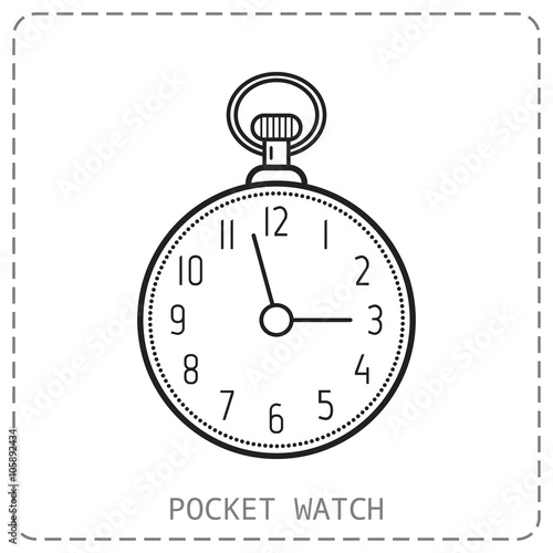 Flat outline icon pocket watch isolated on white background, 