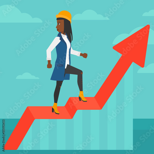 Woman standing on uprising chart.