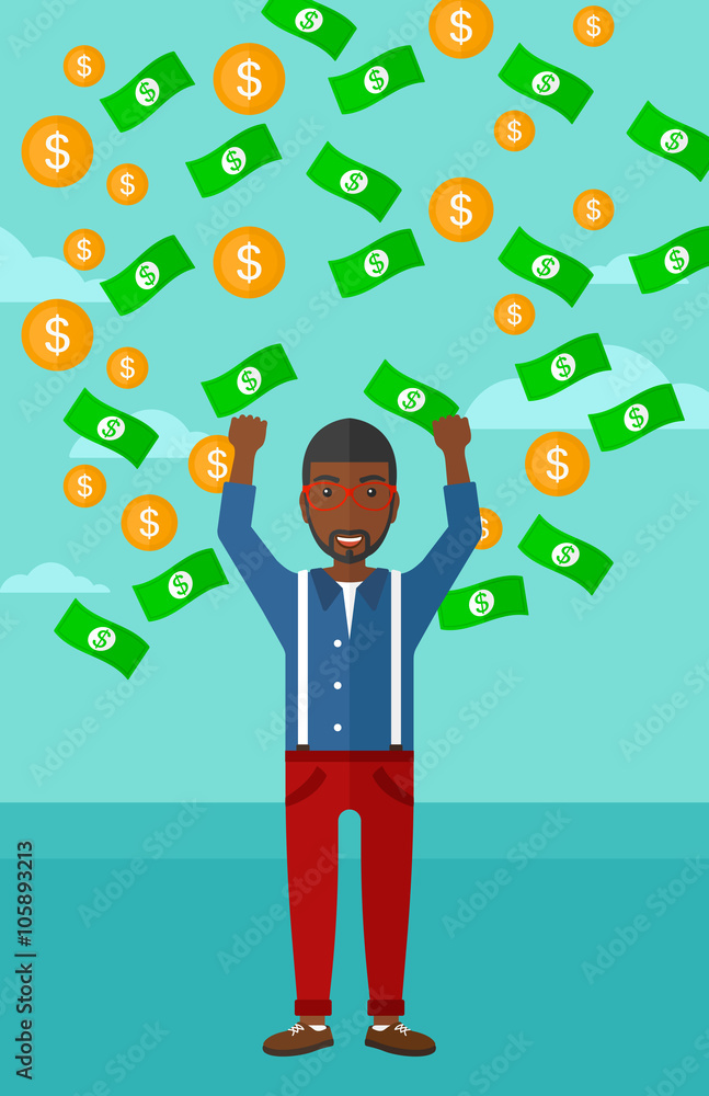 Happy man with flying money. Happy man with flying money.