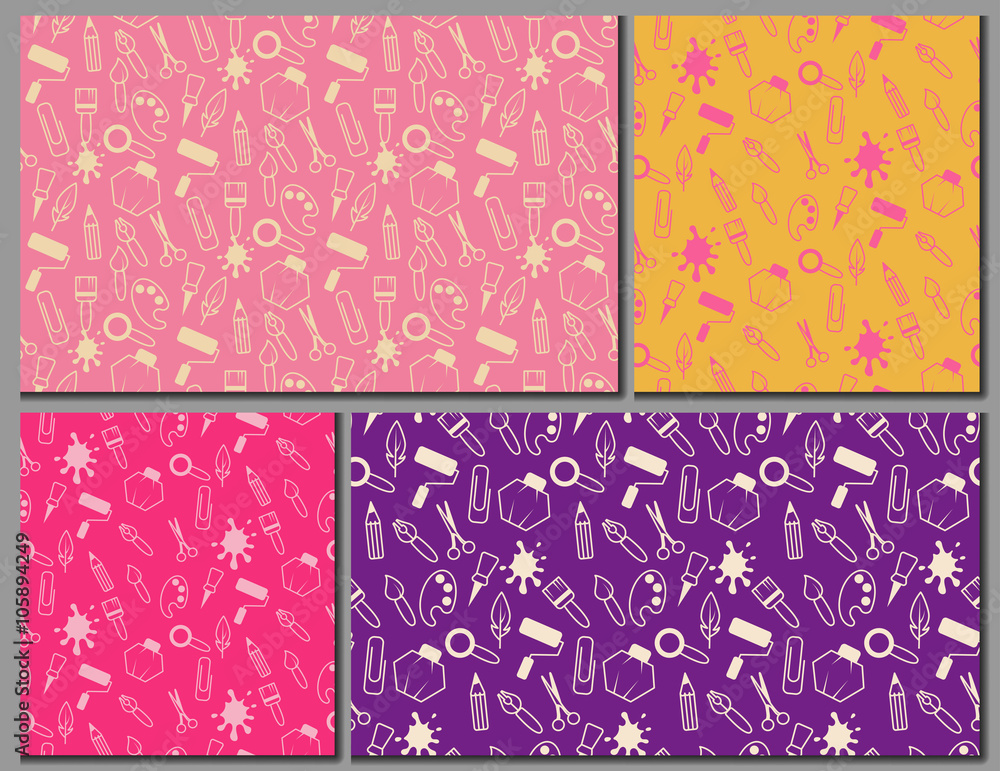 Set of seamless patterns made of art and hobby tools
