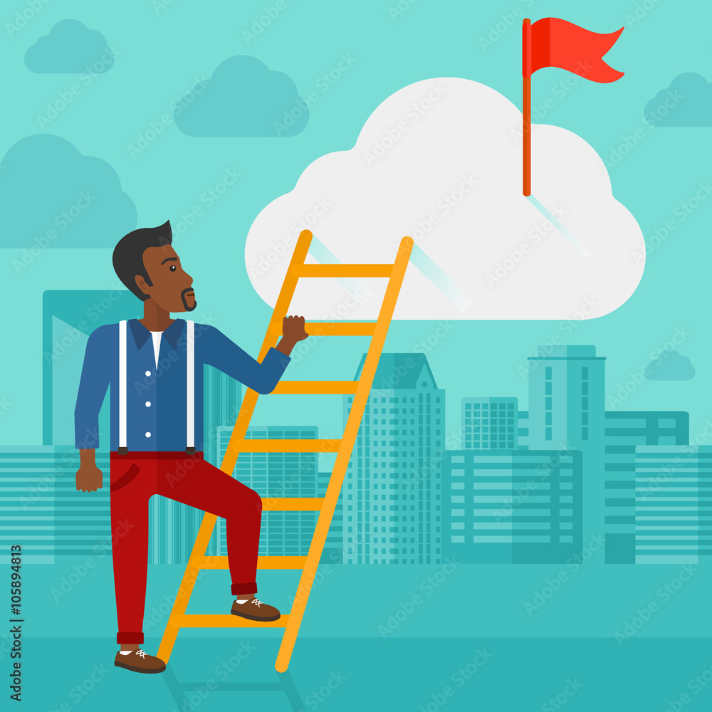 Man climbing the ladder. Man climbing the ladder.