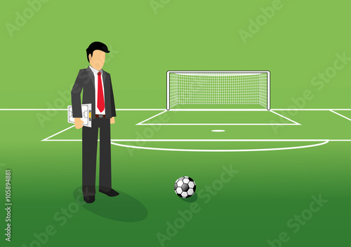 football manager holding tactic board on the field